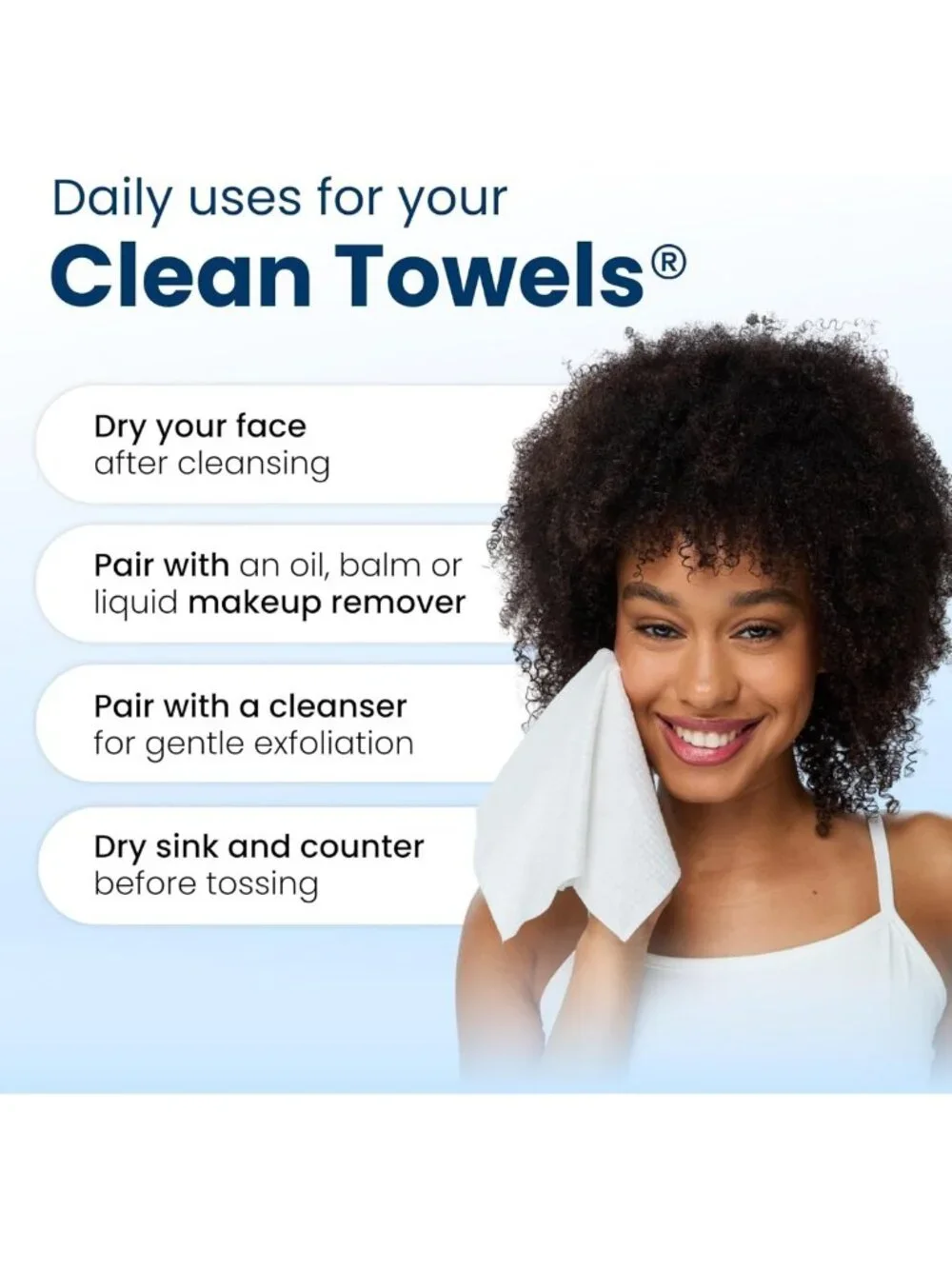 Ultra Soft Disposable Face Towels - 100% Biobased Makeup Remover Wipes, 50 Ct